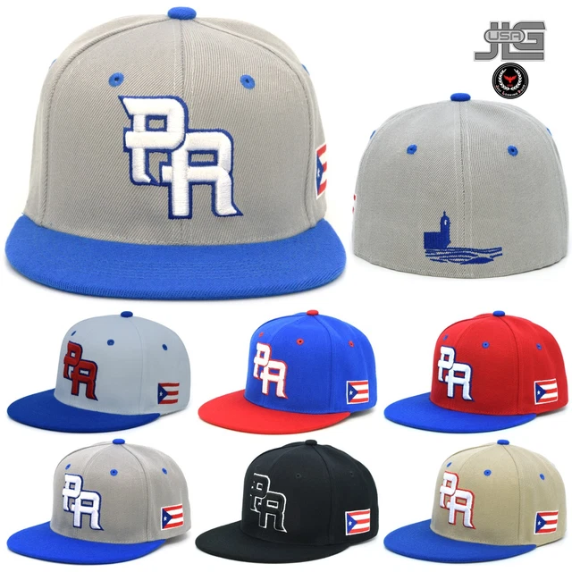 Puerto Rico PR Embroidered Flexfit Baseball Cap - Stretch Fitted Hat, Wooly Material