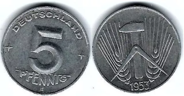 Münze DDR 5 Pfennig 1953 E  KM# 6, Schön# 6, J.1506 SEHR SELTEN