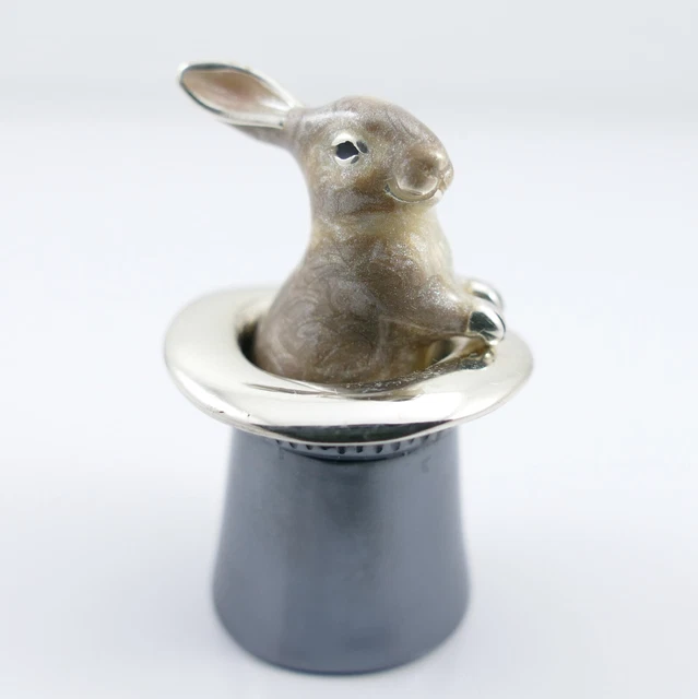 Saturno Silver 925 And Enamel Wildlife Rabbit in a Hat Fully Hallmarked