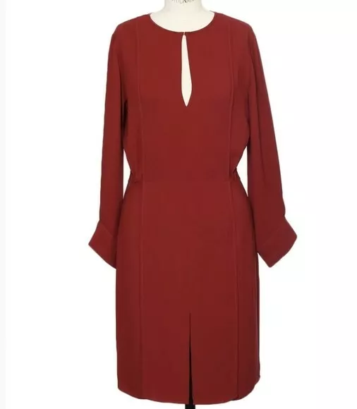 Stella McCarthy Sheath Dress Womens 10 Red Long Sleeves Key Hole Front careerwea