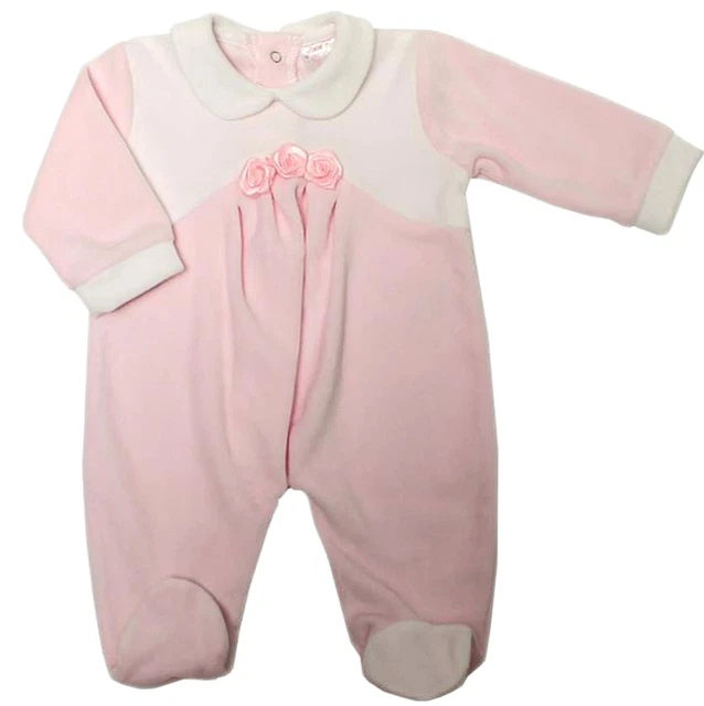 Baby Girl SLEEPSUIT Velour Babygro ROSEBUDS