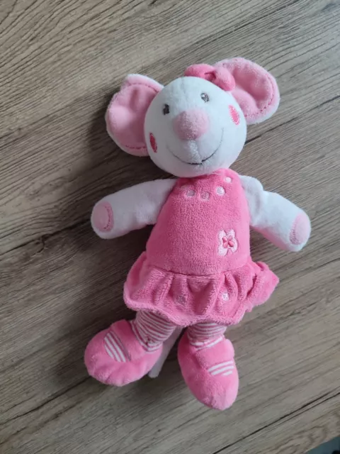 Nicotoy Simba Doudou Peluche Souris Robe Rose Fleur Jambe Rayee