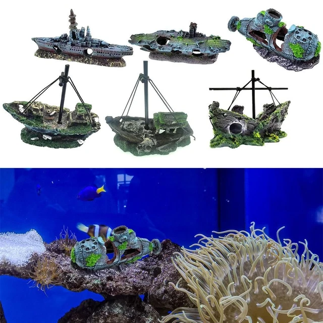 Wood Aquarium Ornament Fish Tank Decoration Fish Hiding Cave Wreck Ships