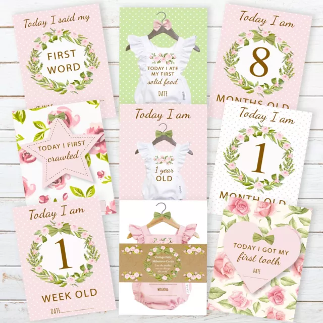 Baby Girl Milestone Cards • Baby Shower Gift • New Baby Gift • Vintage • Floral