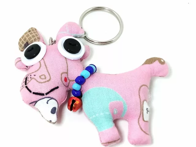 Cartoon Bear Pink Goat Handmade Fabric Doll Animal Key ring Chains 6.9 * 7.2 cm.