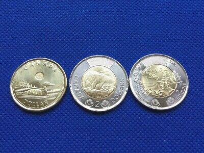 Set Of Three 2021 Canada Coin $1  Loonie & $2  Toonie UNC From Mint Roll