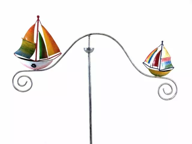 Metal Garden Wind Spinner, Balance Stake - Colour Sailing Ship Boats