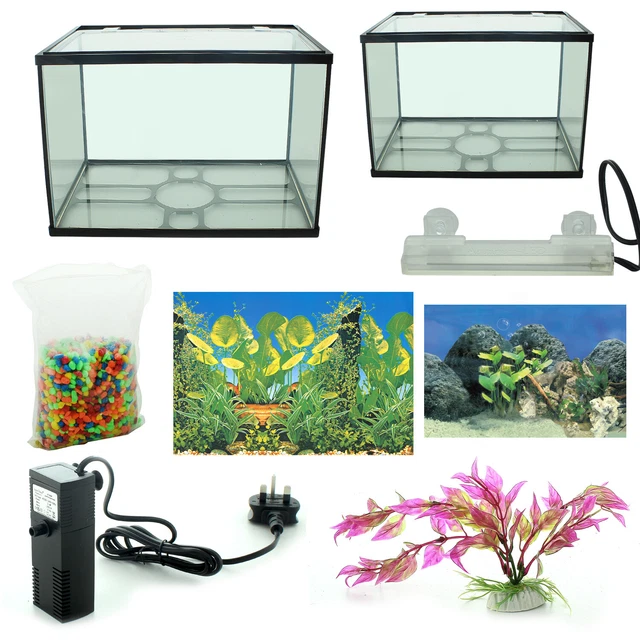 Fish Tank Kit 18L 26L Glass Aquarium Starter Set LED Light Air Pump Filter Net