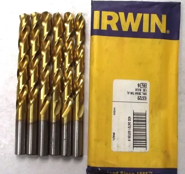 Brocas recubiertas de titanio Irwin Industrial Tool Co 63729 29/64 6 piezas. EE. UU.