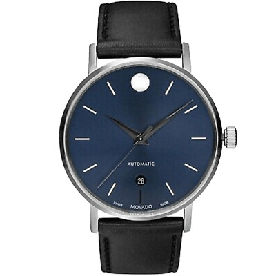 MOVADO Swiss Museum Classic Blue Dial Men's Leather AUTOMATIC Date Watch