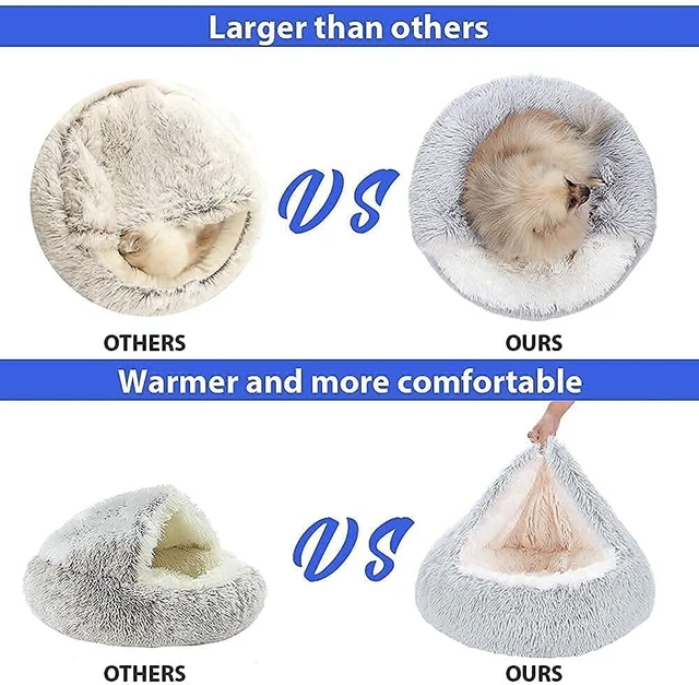 Plush Dog Cat Pet Sleeping Bed Anti-Slip Kennel Puppy Cave Warm Nest Super Soft 7