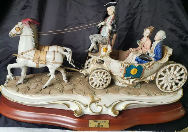 Rare!! G.cortese Capodimonte, Signed/Large Composition Figurine Carriage 22"Wow