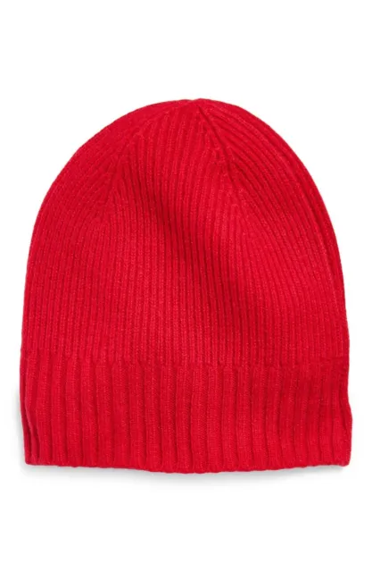 Nordstrom Recycled Cashmere Knit Beanie Red Os Nwt