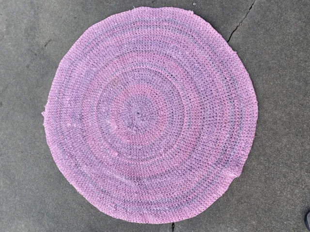 Vintage Pink Blue Hand Braided Cotton Rag Rug 40” 3.5 FT Round Circle Primitive