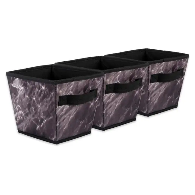 DII Trapezoid Modern Polyester Small Laundry Bin in Marble Black (Set of 3)