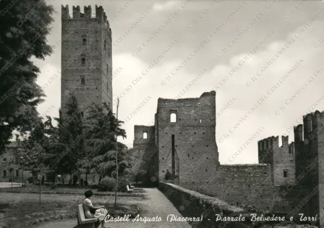 1956 CASTELL’ARQUATO Piazzale Belvedere e Torri Piacenza Cartolina