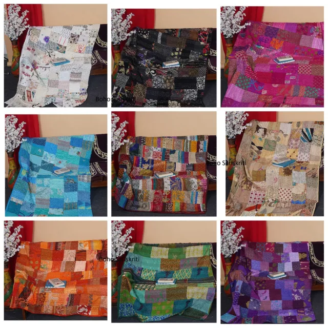 vintage handmade patchwork quilt Indian boho quilts bedding kantha bedspread