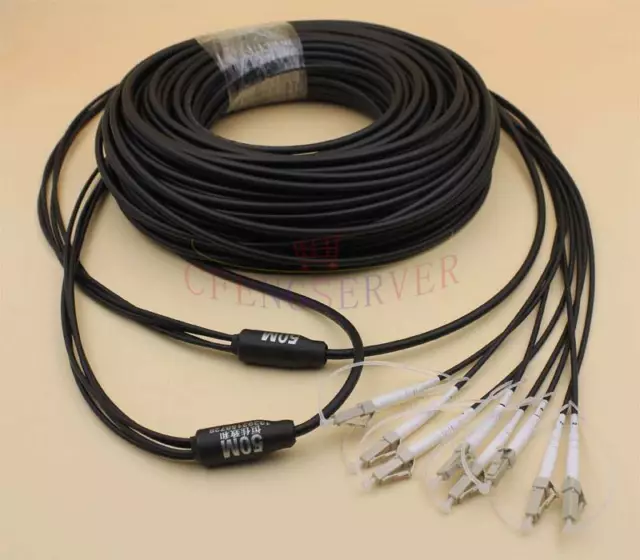 50M LC-LC SM 8 Strand Armored Field TPU Cable Optical Patch Cord Waterproof Head