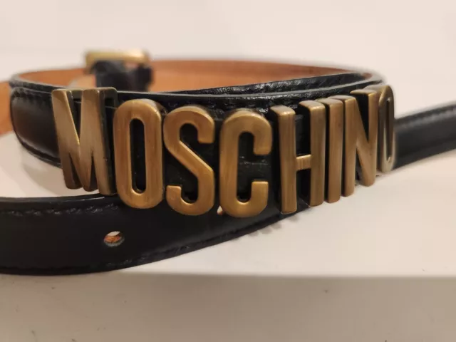 NEW Moschino Belt Women's Leather Belt Brushed Gold Love Logo Sz 44 M MINT!!