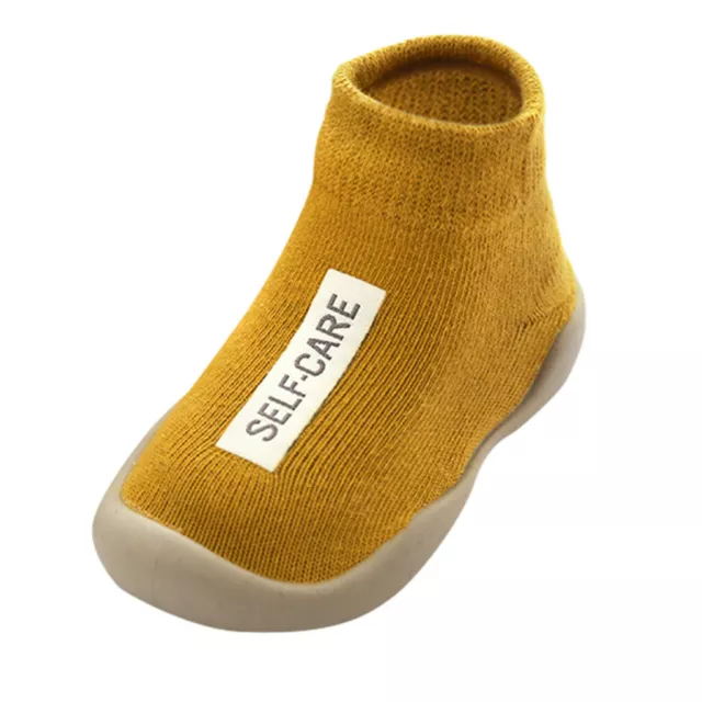 Scarpe calze calde antiscivolo lavorate a maglia per bambini bambini bambini bambine con lettera solida 3