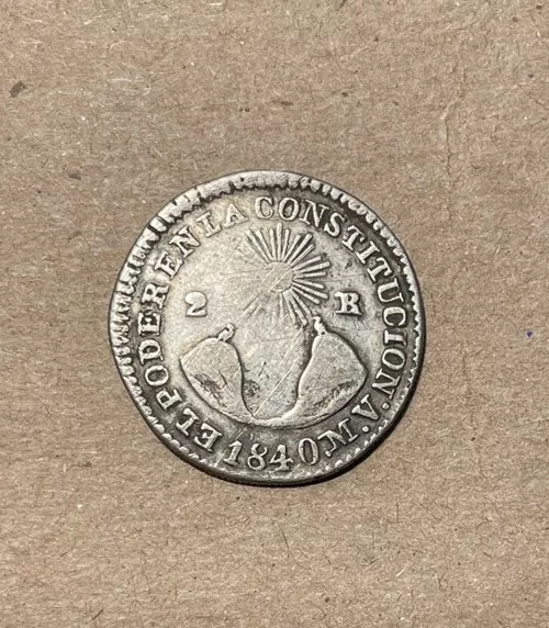 Ecuador - 1840MV Silver 2 Reales - Scarce Volcano Coin