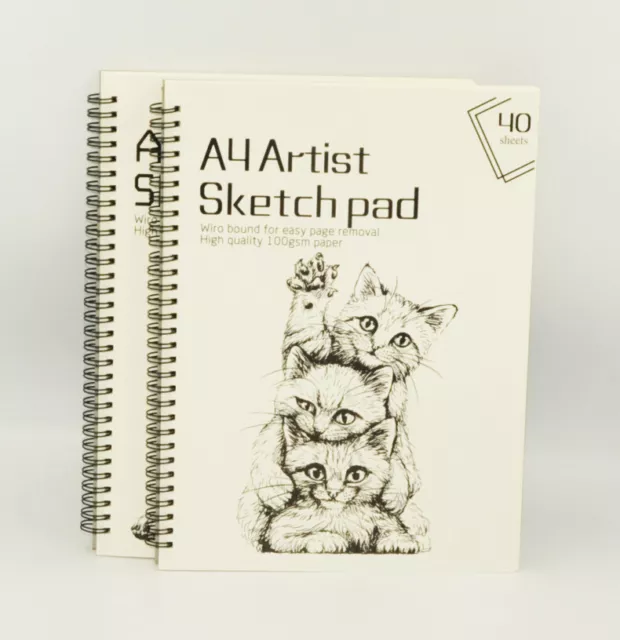 2 X Artist Sketch Book Drawing Pad Spiral Bound White Paper A4 Art Craft Kids