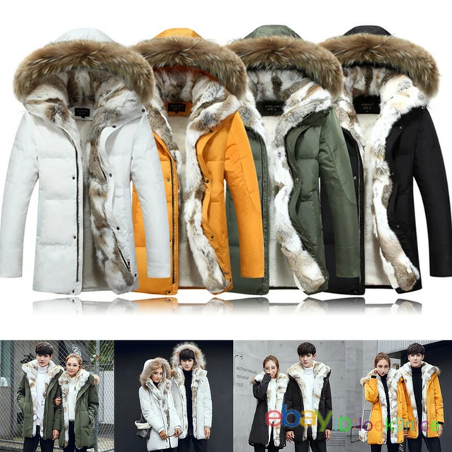 Cappotto uomo donna inverno vera pelliccia cappuccio anatra casual pile parka outwear