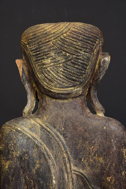 17th - 18th Century, Shan, Antique Burmese Wooden Seated Buddha 11