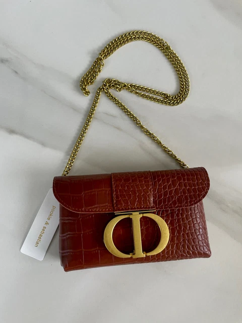 NWT Pookie&Sebastian Crossbody Croc Embossed Bag Purse Mini Brown