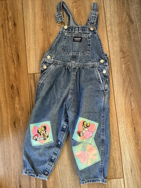 vintage oshkosh 3t Denim Overalls Disney Minnie Mouse Patches So cute!!