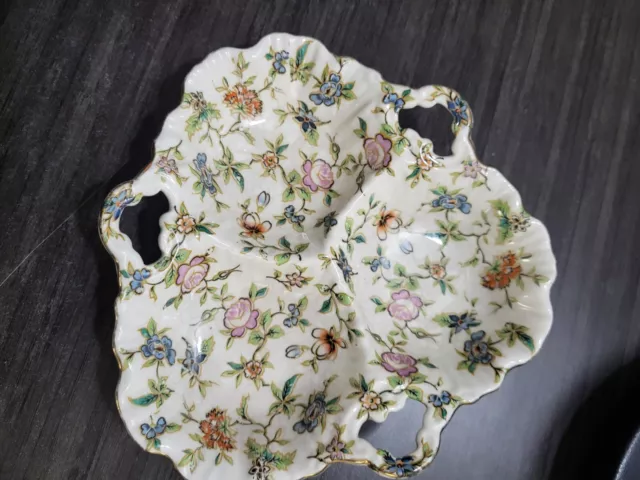 Vtg Moriyama Mori-Machi Hand Painted Divided Dish 3 Section Relish Nut Candy