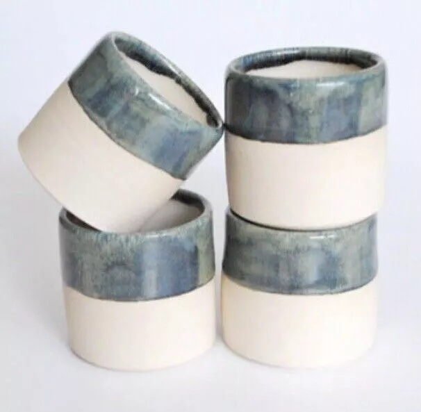 Modern Pottery Shop Handmade Gift Set Of 4 Azure Blue Stoneware Espresso Cups