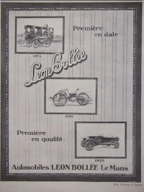 Publicité De Presse 1925 Automobiles Leon Bollée Le Mans - Advertising