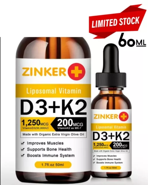 Liposomales Vitamin D3 50.000iu + K2 MK-7 maximale Stärke, Immunität sinkt 🙂 UK.