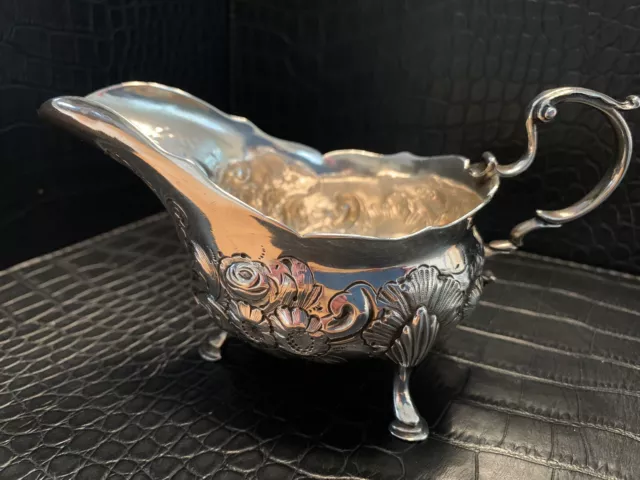 George 111  Solid Silver 1774 Newcastle Embossed Sauce Boat by John Langlands 1