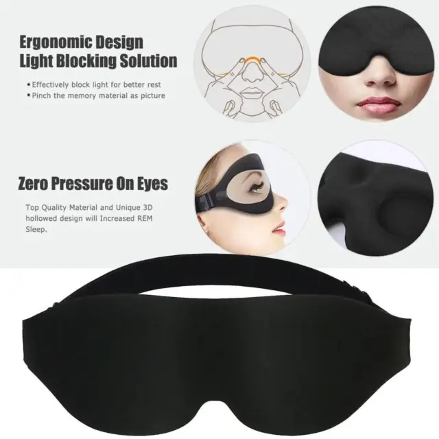 3D Travel Eye Mask Sleeping Soft Padded Shade Cover Rest Relax Blindfold