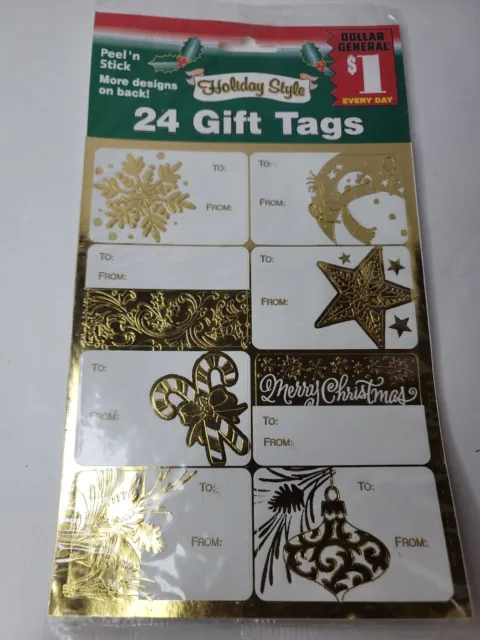 Estilo navideño 24 unidades peel 'n stick etiquetas de regalo de Navidad lámina de plata dorada