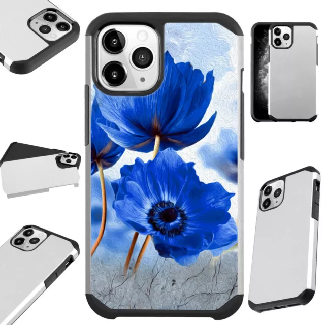 Fusion Case For iPhone 13/12/11/X/8/7 Hybrid Phone Cover PEONY FLOWER BLUE