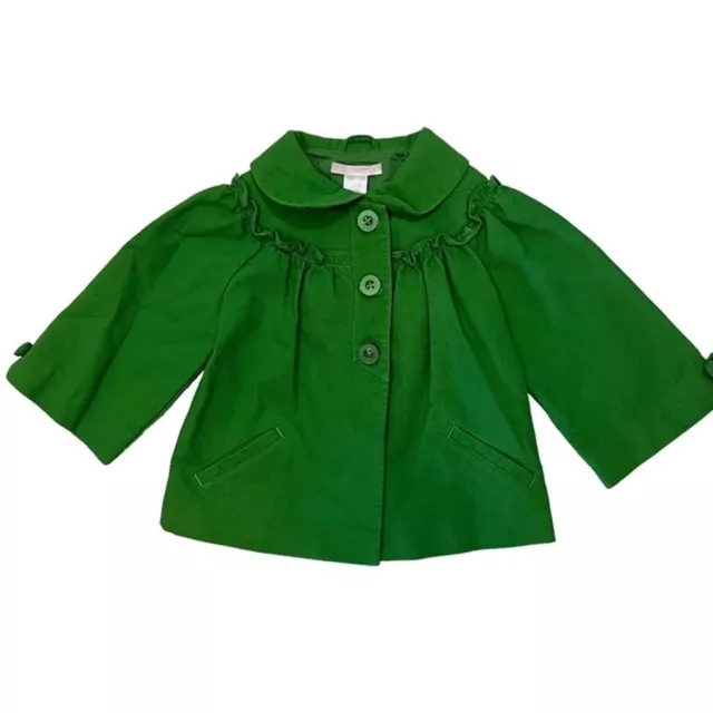 Janie and Jack green cotton coat girls 3 button ruffle wide arm 2-3T