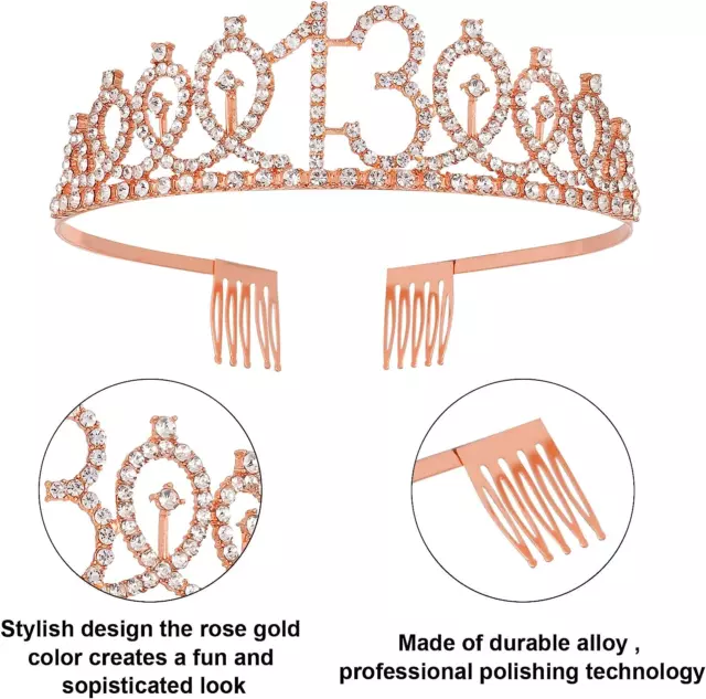 13th Birthday Sash and Tiara, Official Teenager for Girls Party Decor, Rose Gold 2