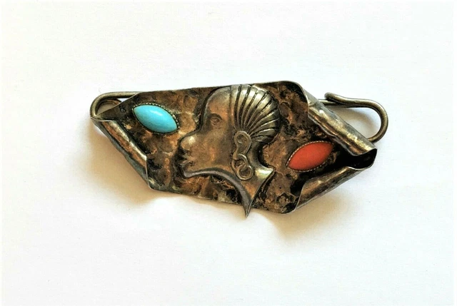 Broche Vintage Ancienne En Rhodoïd - Portrait De Femme - Bijou Ancien Occasion