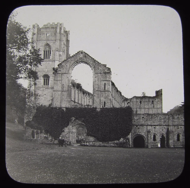 Glass Magic Lantern Slide FOUNTAINS ABBEY NO6 EXTERIOR C1900 PHOTO YORKSHIRE