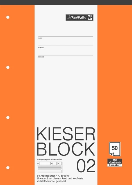 Fountain 1042942 Kieser Block ruling 2 (A4, 50 Sheets, Perforated, 80g/m², Class