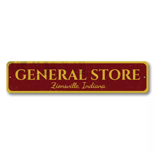 General Store Sign, Personalized City State Metal Wall Decor - Aluminum