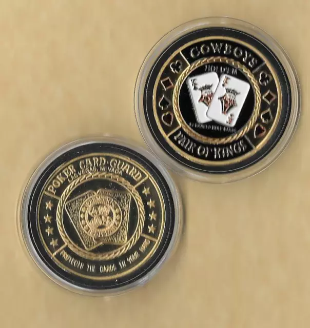 Cowboys Pair Of Kings KK Poker Chip Card Guard Protector Coin 24 Kt Gold WSOP