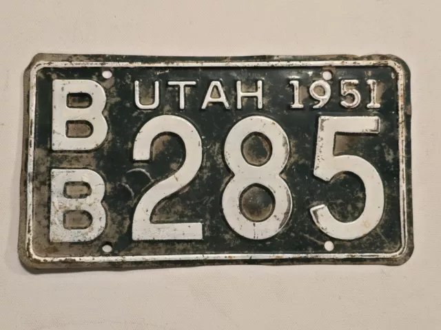 Utah 1951 License Plate # BB285-Vintage-Man Cave-Decor-Garage-Shop