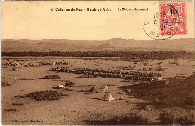 CPA AK MAROC Colonne de FEZ - Souk-EL-ARBA - Le Bivouac du convoi (92977)