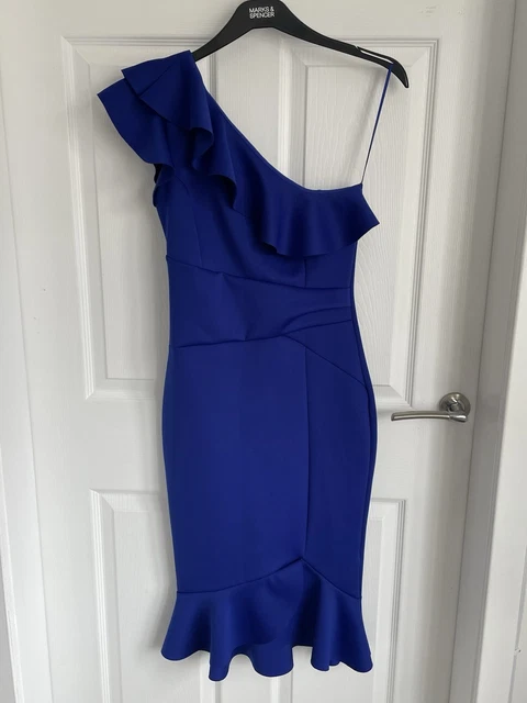 abbey clancy blue dress LIPSY Royal Ruffle Frill One Shoulder Fishtail Bodycon £51.14 model: Jasmine Uublik Girls Formal Dresses Size:12 Wide