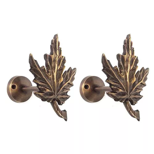 Pair of Maple Leaf Curtain Tie Backs Solid Brass Holdback Wall Hook Hanger Decor