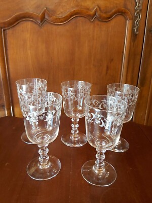 Daum 5 grands verres à eau cristal gravé DAUM 